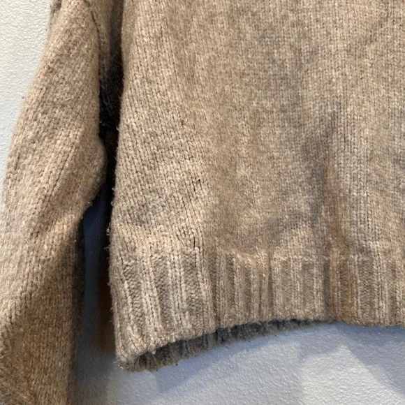 H&M Cable Knit Bobble Sweater Taupe Oatmeal Boxy Cropped Women's Small - Picture 7 of 7